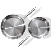 DELARLO 10" and 12" set front view showing full pans and lids, clear versatility