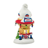 Department 56 front view showing lit ice cream cone building and festive charm