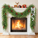 DEPMEM garland front view showing full 9 ft length and realistic cedar look for wide coverage