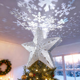 DG-Direct star topper front view showing silver sparkle and LED glow for festive focal point