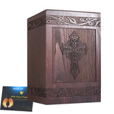 DGDCDV wooden urn front view showing dignified cross and secure storage