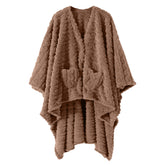 Dgsfmi front view of wearable blanket showing button closure and fit, keeps you warm