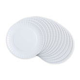 DII front view of 9 inch white melamine plates showing clean presentation and durability