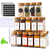 DIMBRAH front view of glass spice jars with bamboo lids showing neat storage benefit
