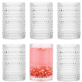 dingerjar front packaging showing six hobnail glasses, stylish presentation benefit