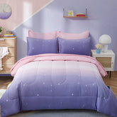 Dinjoy comforter front view showing ombre rainbow design and cozy look