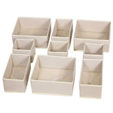 DIOMMELL front view of nine beige foldable storage bins showing set layout and neat appeal