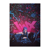 Displate front view showing Jinx art and bold colors benefit vivid fandom display