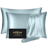 DKBslik aqua blue front packaging showing two silk pillowcases, elegant presentation