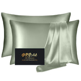 DKBslik sage green pillowcase front view showing smooth silk and color benefit