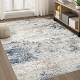 DMOYEST front view of beige blue rug showing pattern and ambiance benefit
