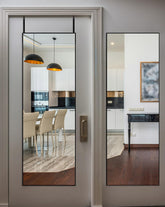 DMWOODFL front view showing full-length mirror and black frame, adding sleek space-saving benefit
