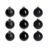 DN DECONATION front view of boxed black glass ornament set, great for gifting
