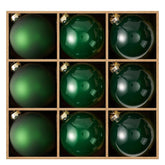 DN DECONATION front view of green glass ball set showing elegant packaging and ready-to-hang benefit