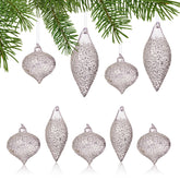 DN DECONATION silver glass ornaments front view highlighting reflective finish