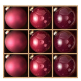 DN DECONATION front packaging showing nine rose red glass ornaments for elegant decorating