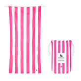 Dock & Bay folded Cabana Phi Phi Pink towel showing neat compact storage and travel readiness