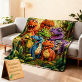 Dojavop blanket front view showing vibrant dinosaur print and cozy feel