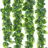 Dolicer front packaging showing four 5.6ft monstera garlands and included hooks for easy setup