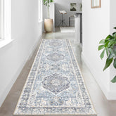 Domitapis front view runner showing light blue vintage boho pattern and welcoming look