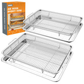 DONGULI front view of both stainless steel baskets and tray showing capacity