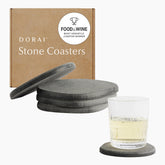 Dorai slate stone coasters front view showing modern shape and table protection