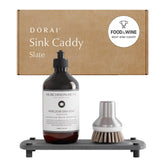 Dorai stone sink caddy front view showing neat soap organization and quick drying