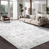 Dotiiorug front view showing grey vintage floral design and modern style benefits
