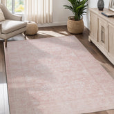 Dotiiorug front view of 8x10 pink vintage washable rug showing full pattern and cozy look