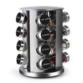 DOUBLE 2 C front view of the stainless steel spice rack showing organized jars for easy access