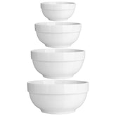 DOWAN front view of all four soft white bowls showing clean styling and versatility