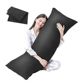 DOWNCOOL front view of black full body pillow showing ready-to-use set and comfort
