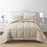 DOWNCOOL comforter front view shows neat quilting and modern beige finish for instant style