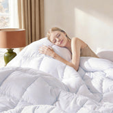 DOWNCOOL queen comforter front view showing clean white duvet and smooth finish for restful sleep