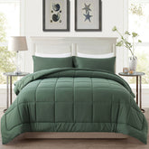 DOWNCOOL front view of sage green twin comforter showing clean styling and comfort
