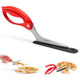 Dreamfarm Scizza front view showing red ergonomic handle and blades for comfortable cutting