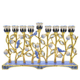The Dreidel Company front view of enameled menorah showing full design and ritual readiness