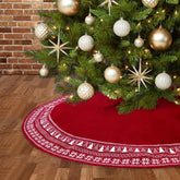 Dremisland front view red tree skirt shows full coverage and tidy look