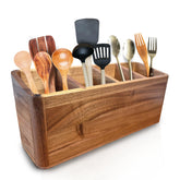 Dstuff acacia utensil holder front view showing elegant finish and organized storage