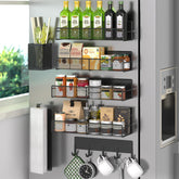 DTUQYX front view on refrigerator showing organized spices and freed counter space