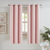 DUALIFE front panel rose blush hanging on rod shows soft color and privacy