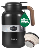 Dumfoin carafe front view showing matte black finish and capacity benefit