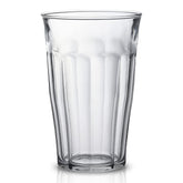 Duralex Picardie front view showing set of six glasses and label, durable French glassware