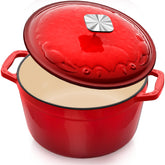 DUTZUN front view of red Dutch oven showing enamel finish and capacity