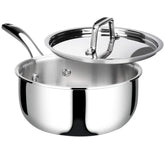 duxtop front view saucepan with lid showing polished finish and durable performance