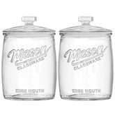Dwbligt front view of two glass cookie jars showing clear storage benefit