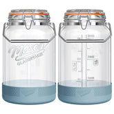 Dwbligt front view of two jars showing clear glass and airtight benefit