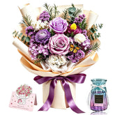 DWELLJOY front view of preserved purple roses bouquet, instant elegant décor
