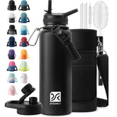 DYSANKY front view of 40 oz black bottle showcasing sleek design and capacity