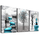 DZRWUBHS front view of three-panel abstract stones art, calming focal point